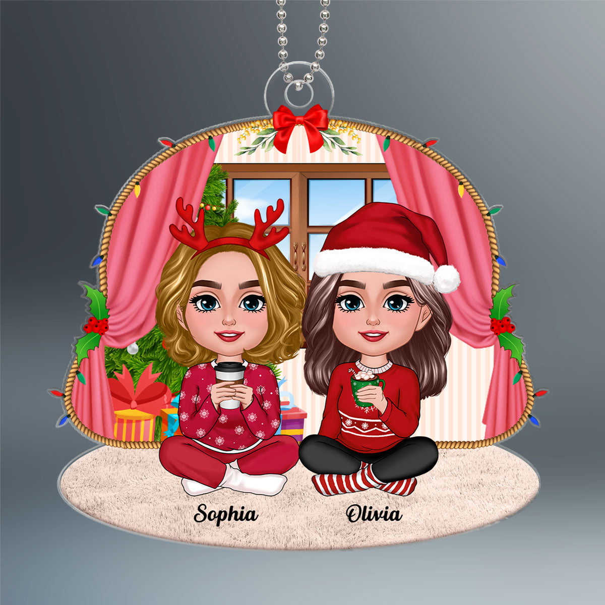 Doll Besties Sisters Sitting Rope Frame Personalized Acrylic Ornament