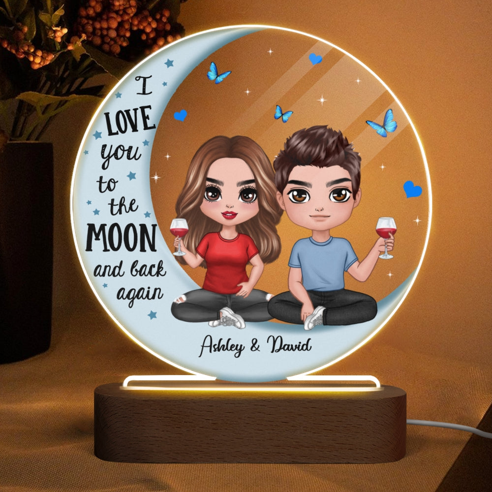 Couple Blue Moon Personalized Circle Plaque LED Night Light - Acrylic LED Lamp - Valentine‘s Day Gift For Him, Gift For Her