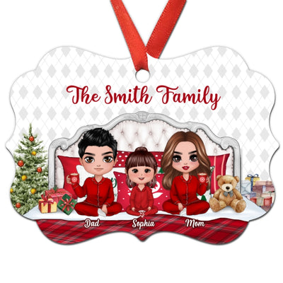 Pajamas Doll Family Sitting On Bed Personalized Christmas Ornament