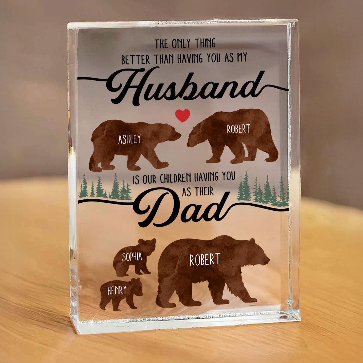 Bear Family Personalized Acrylic Block, Father's Day gift for Husband