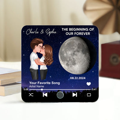 Couple Hugging Kissing Custom Moon Phases The Day We Met Personalized Music Fridge Magnet, Heartfelt Gift For Couple, For Him, For Her, Boyfriend, Girlfriend, Husband, Wife
