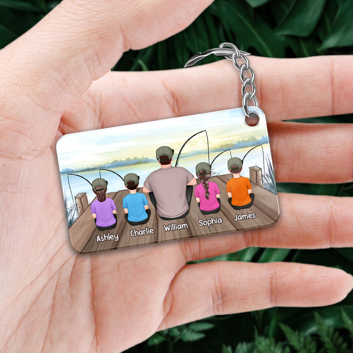 Fishing Dad Grandpa Sitting Back View Lake Personalized Acrylic Keychain