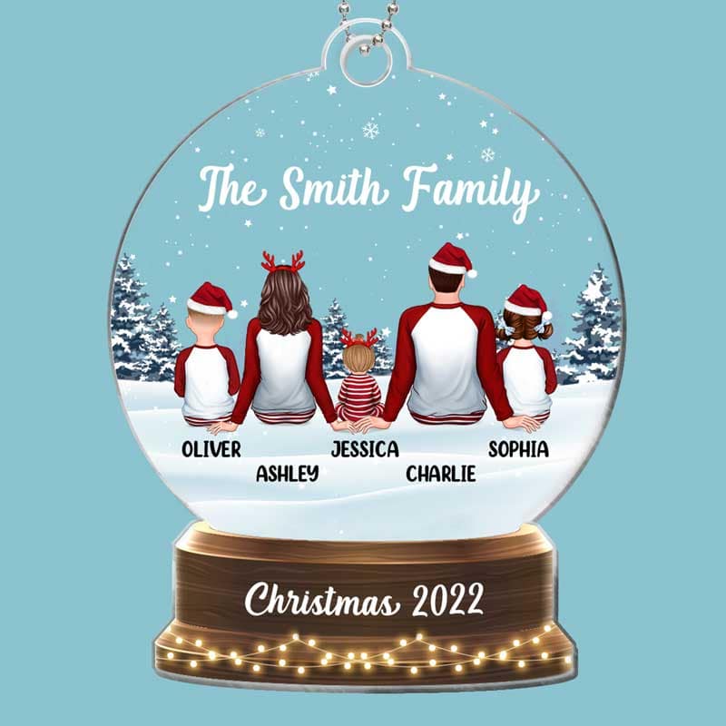 Snow Globe Pajamas Family Sitting Personalized Acrylic Ornament