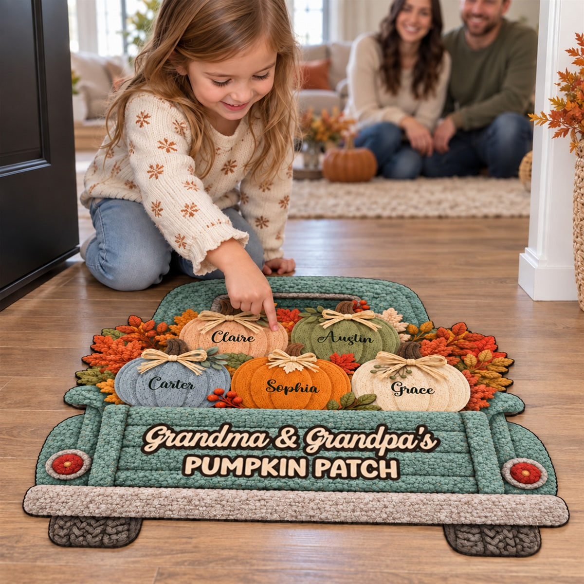 Grandma Grandpa's Pumpkin Patch Truck 2D Flat Printed - Personalized Doormat - Fall Season Decor For Grandparents