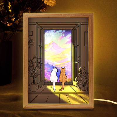 Wall Art Frame Light, The Collision of Light and Art, Personalized Luminous Frame Light Box, LED Night Light, Gift For Cat Lovers