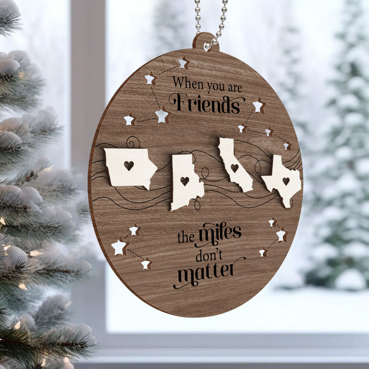 Custom Long Distance 2-Layer Wooden Ornament, Heartfelt Christmas Gift for Family, Friends, Sisters, Besties