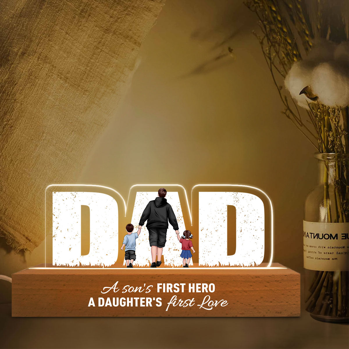 Father's Day Glow - Custom LED Night Light for Dad, A Son's Hero, A Daughter's Love