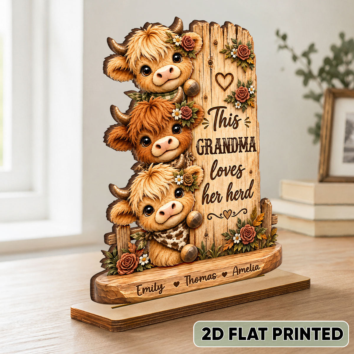 This Grandma Loves Her Herd - Personalized 2-Layered Wooden Plaque - Cozy Fall Decor for Grandma