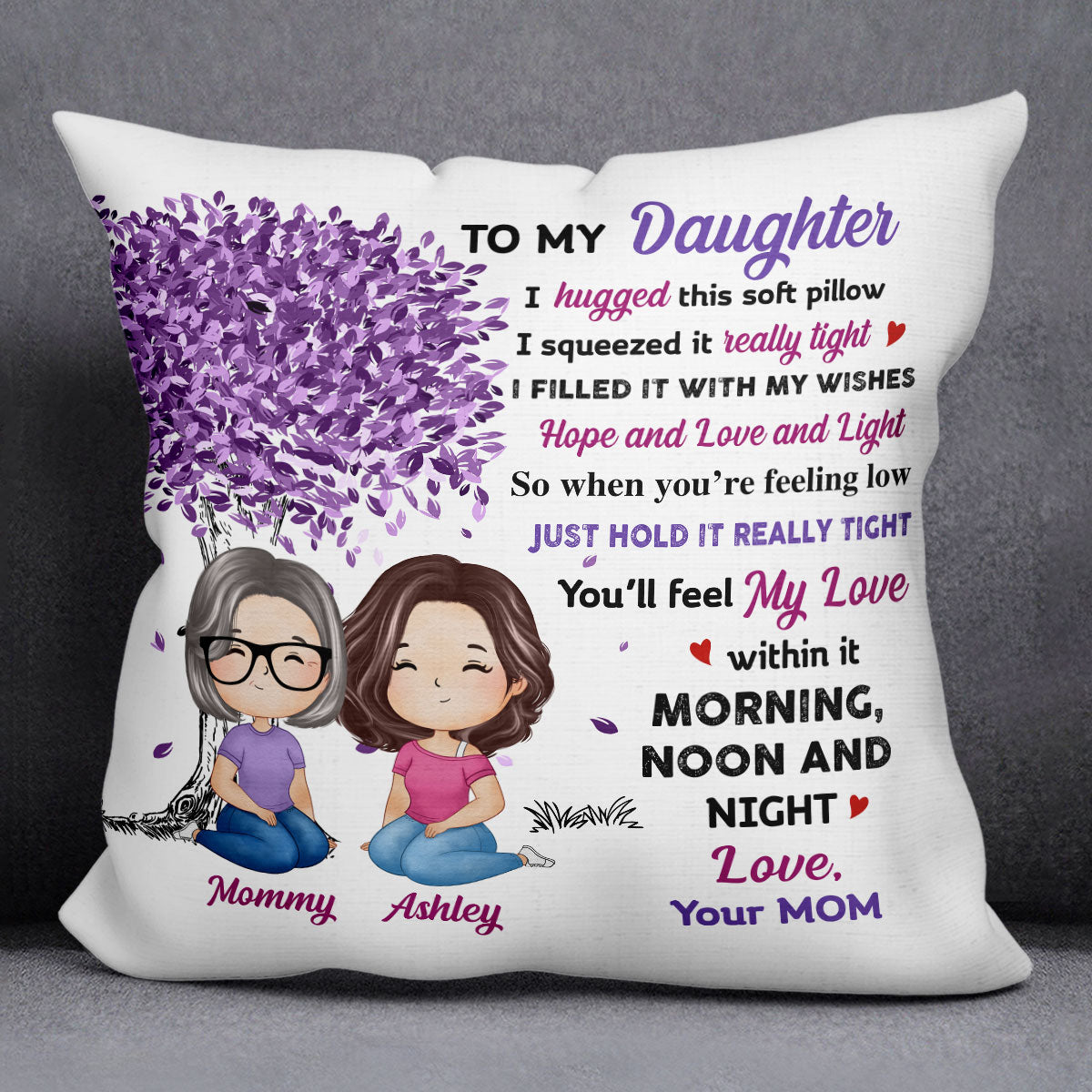 Doll Mom Daughter Watercolor Style Sitting Under Purple Tree To My Daughter Personalized Pillow