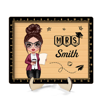 Teacher Sign Ruler Frame Personalized 2-layer Wooden Plaque