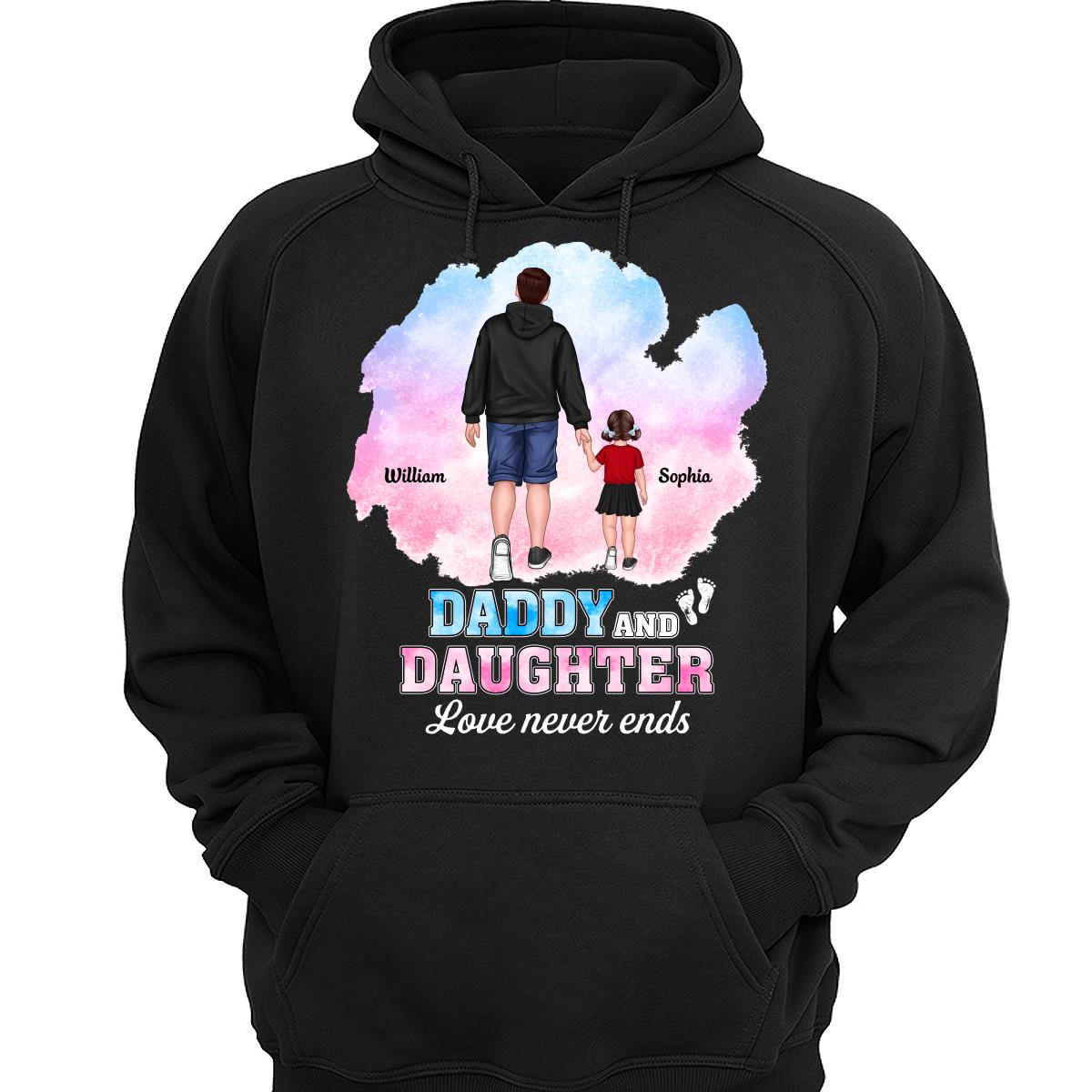 Watercolor Dad And Son Daughter Walking Love Never Ends Gift For Dad Personalized Shirt