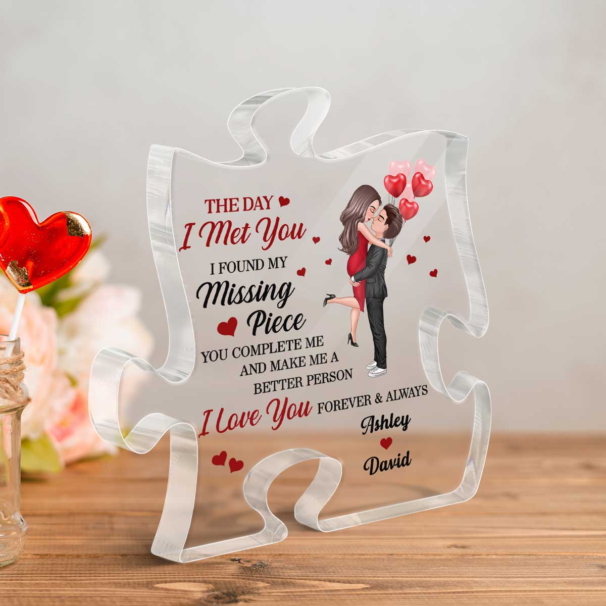 Doll Couple Hugging Found My Missing Piece Anniversary Gift For Him For Her Personalized Puzzle Acrylic Plaque