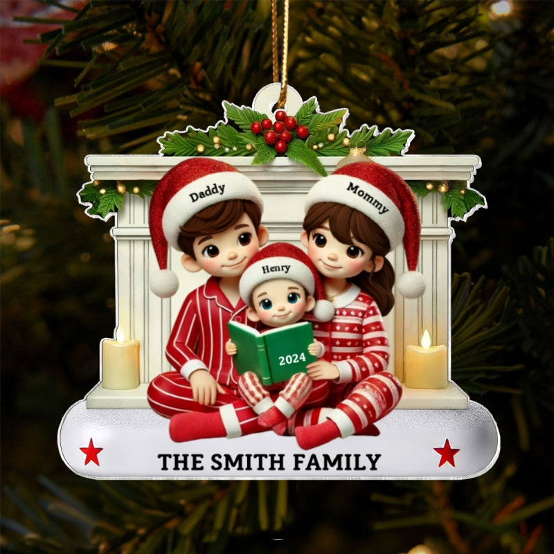 Christmas Pretty Family Reading Story 3D Effect Personalized Acrylic Ornament