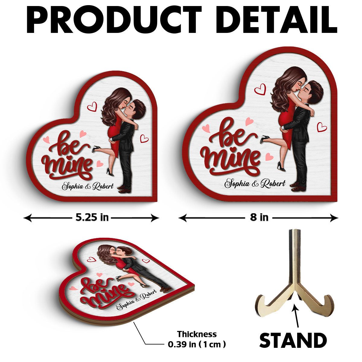 Be Mine Couple Hugging Kissing Valentine‘s Day Gift For Her Personalized 2-Layer Wooden Plaque