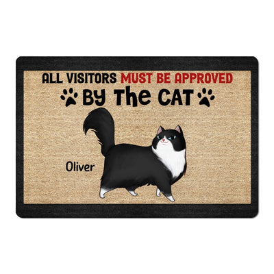 Visitors Must Be Approved By Cartoon Walking Cat Personalized Doormat