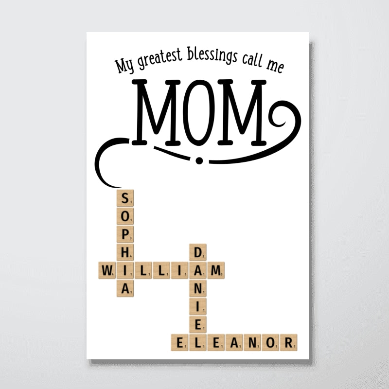 My Greatest Blessings Call Me Mom Grandma Personalized Poster, Crossword Puzzle Art, Gift for Mom Grandma