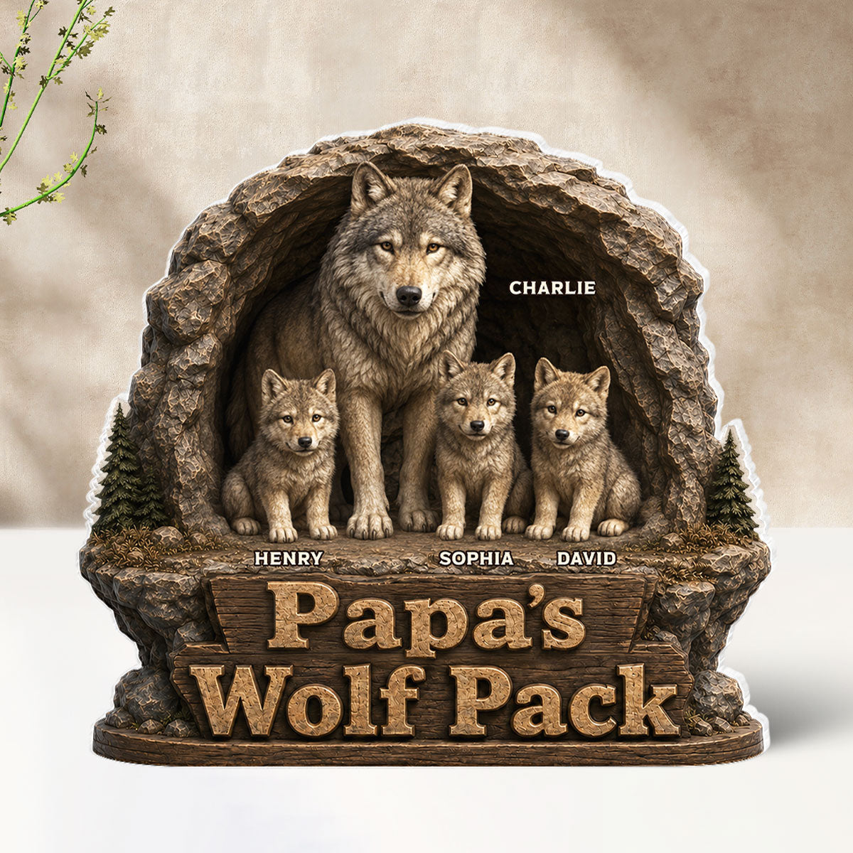 Dad Papa's Wolf Pack - Personalized Acrylic Block Plaque - Cool Father's Day Gift For Dad, Husband