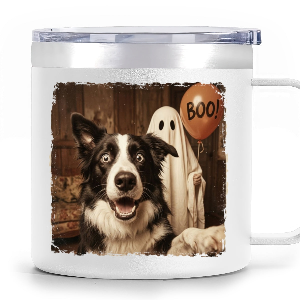 Custom Dog Cat Photo Halloween - Personalized Stainless Steel Tumbler With Handle - Trendy Vintage Spooky Tee for Pet Moms