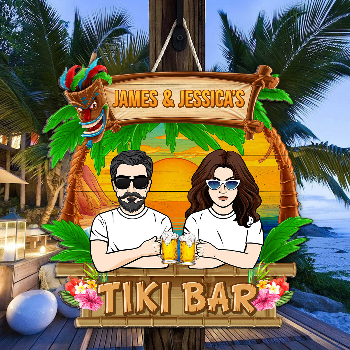 Tiki Bar Summer Gift Personalized Wood Sign