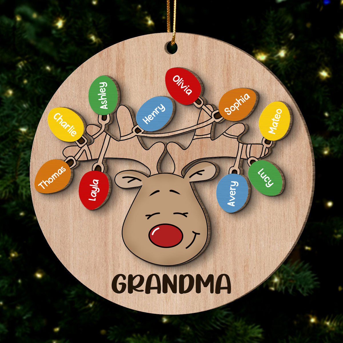 Christmas Grandma Reindeer Personalized 2-Layer Wooden Ornament, Gift For Grandma