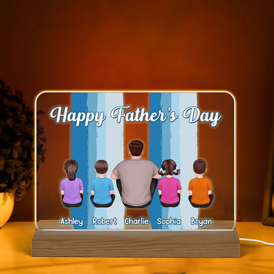 Happy Father‘s Day Man Kids Dogs Cats Blue Stripes Personalized Warm Acrylic Custom Shape LED Night Light