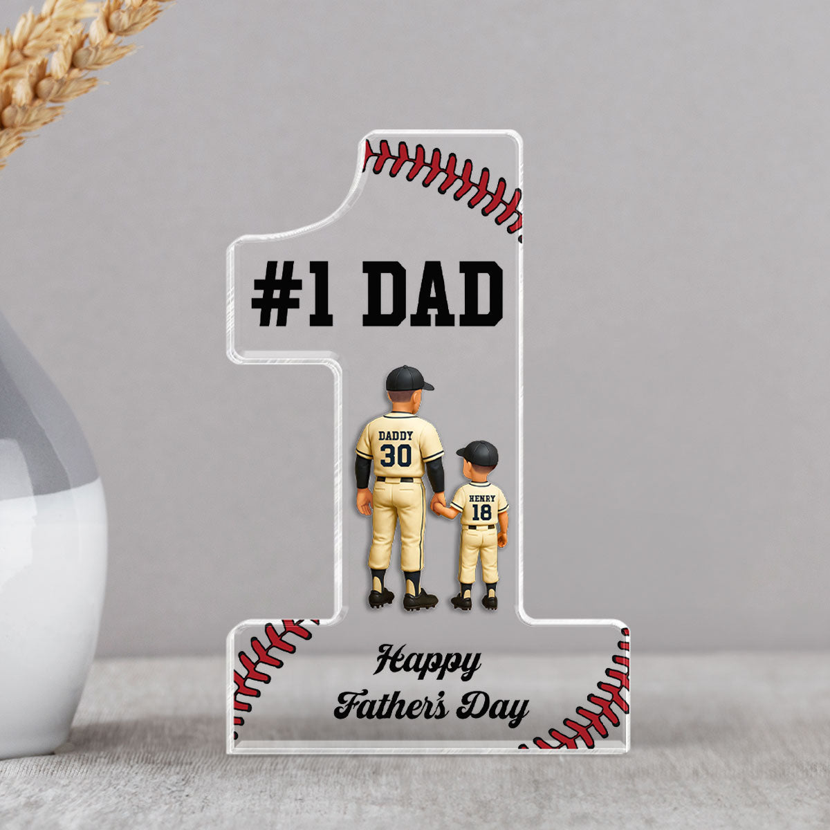 No 1 Baseball Dad Personalized Acrylic Block, Father's Day Gift for Dad, Gift for Husband