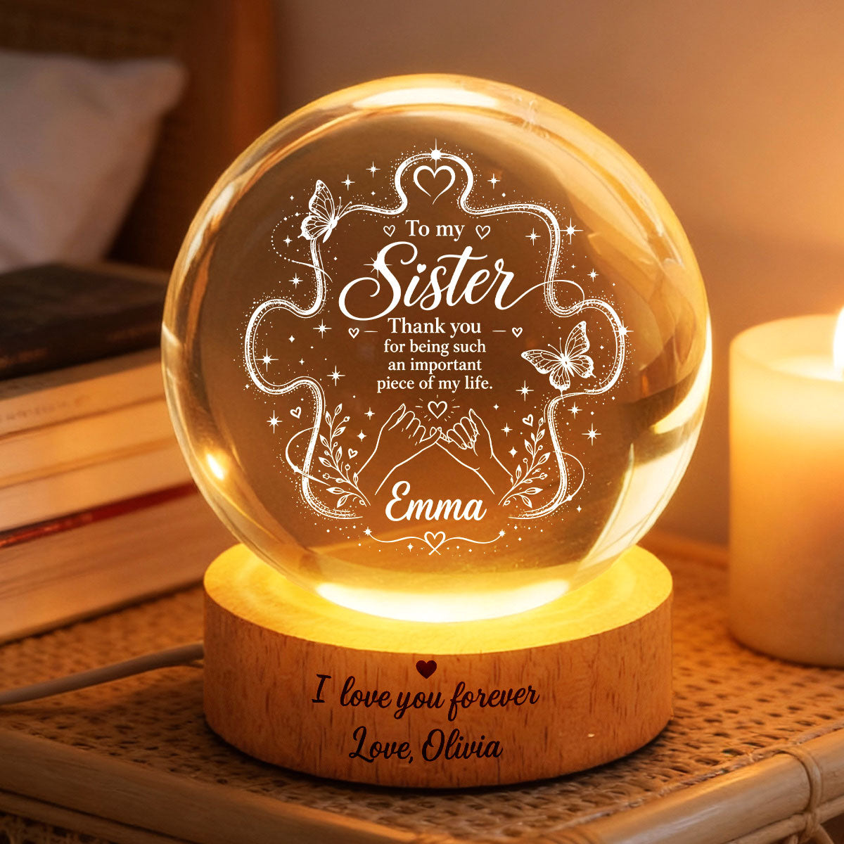 Sister Thank You for Beng an Important Piece - Personalized Crystal Ball LED Night Light - Christmas Gift for Sisters, Siblings