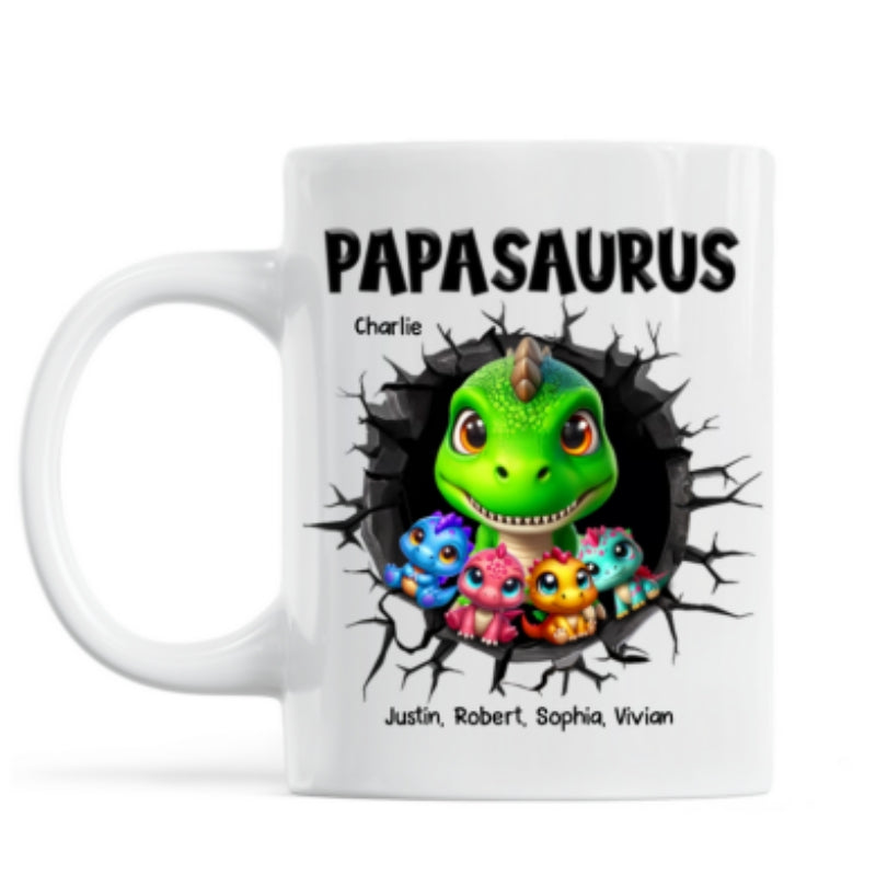 Grandpasaurus Daddysaurus And Kids In A Hold 3D Printed Personalized AOP Mug