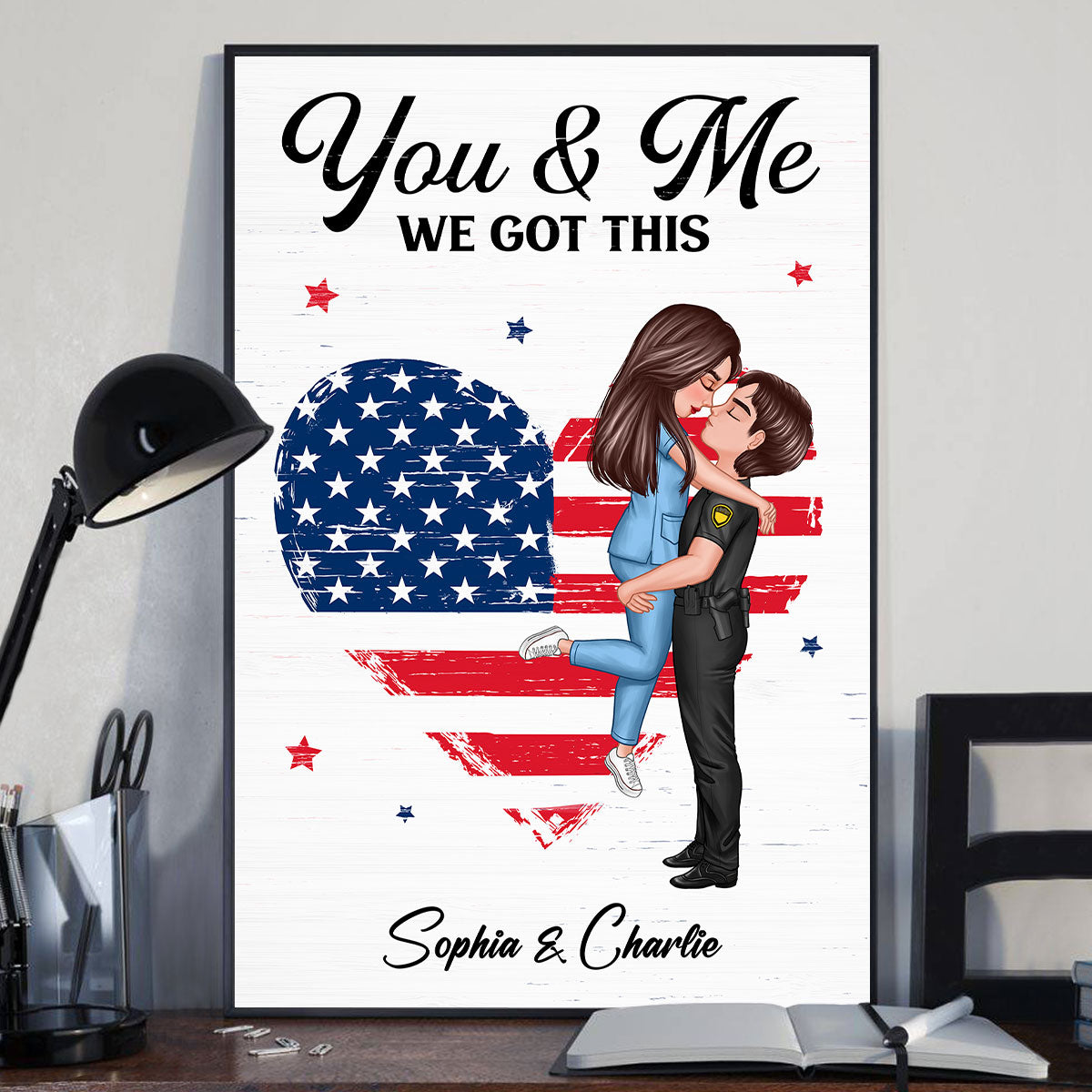 You & Me We Got This Hero Couple Hugging Kissing Nation Flag Heart Personalized Poster, Gift By Occupation, Anniversary Gift For Him, For Her