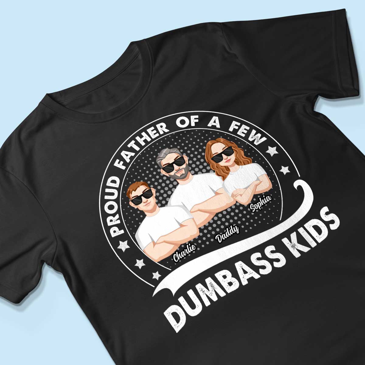 Proud Father Of A Few Kids Retro Circle Personalized Shirt (Dark Color)