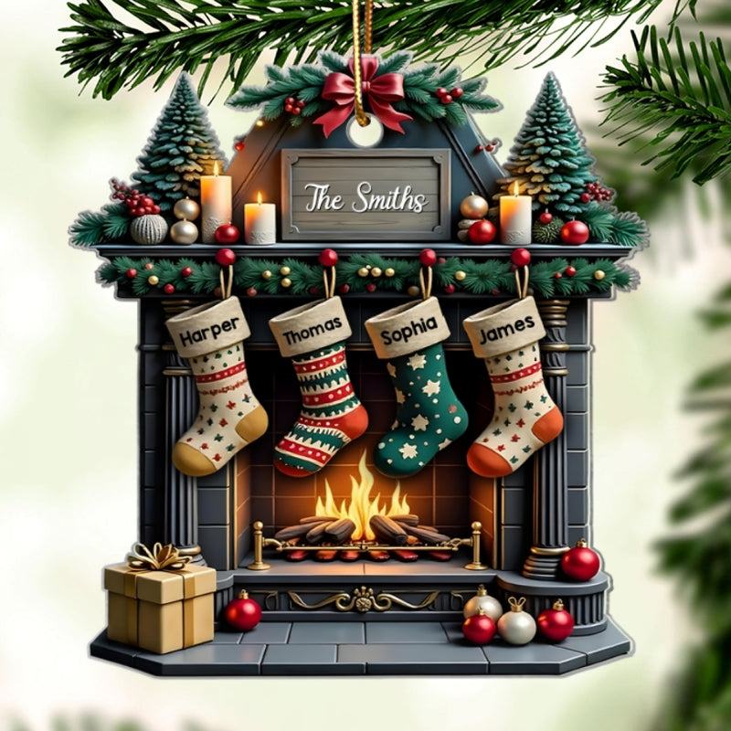Vintage Retro Classic Fireplace Family Names Personalized Acrylic Ornament