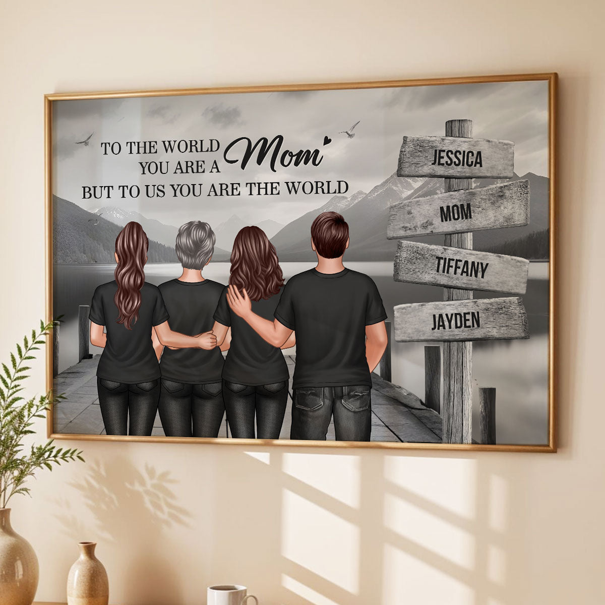 You Are The World Woman & Kids Sign Post Personalized Poster, Heartfelt Gift For Mom
