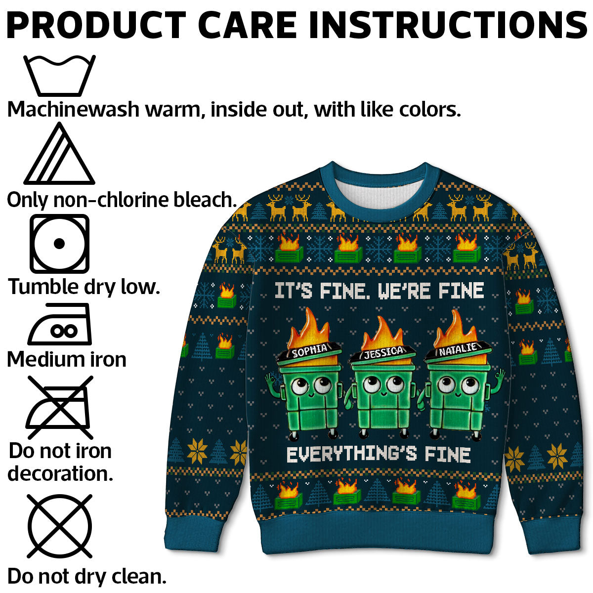 I'm Fine Everything Is Fine Dumpster Fire Funny Office Staff - Personalized Faux Knitting Ugly Sweater - Christmas Costume