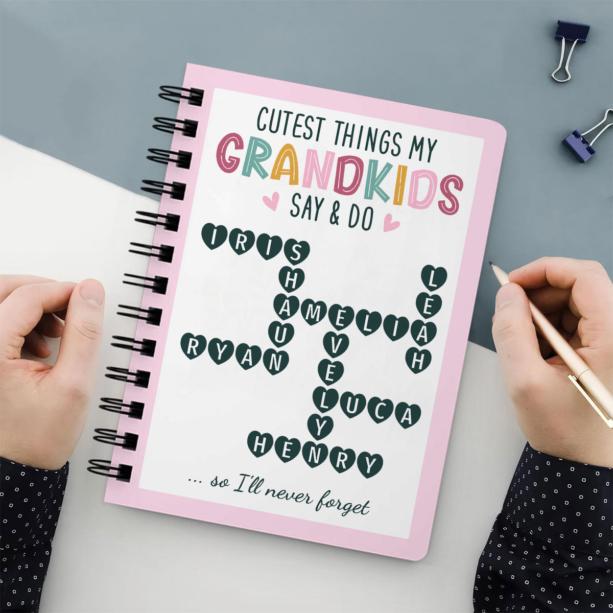 Cutest Things My Grandkids Say & Do Crossword Puzzle Personalized Spiral Notebook Journal, Memory Book