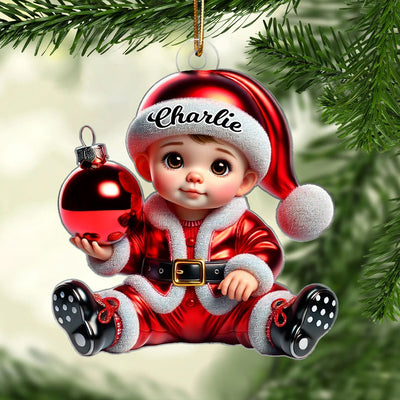 Baby In Santa Costume Personalized 2D Flat Acrylic Ornament, Christmas Gift for New Mom, New Dad, Baby Keepsake