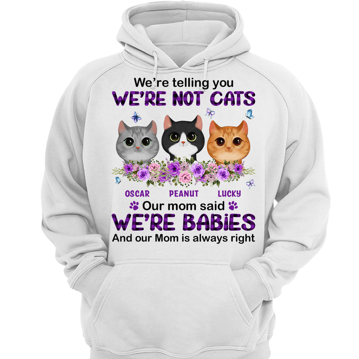 Purple Plaid Butterlies Cat Mom Personalized Shirt