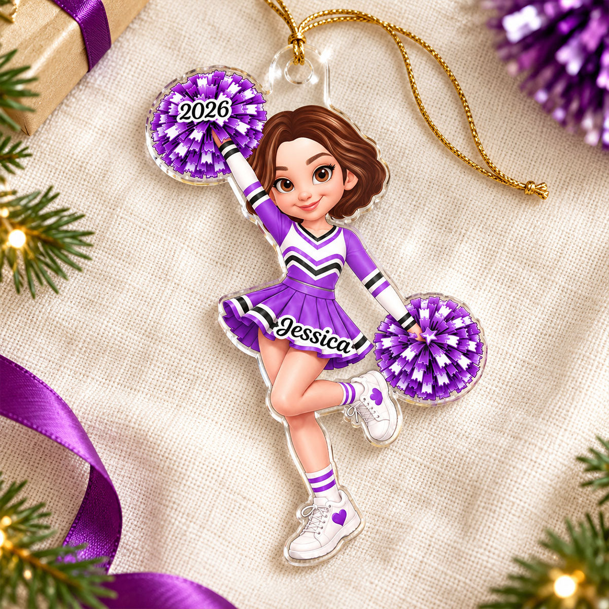 Custom Cheerleader Girl Name - Personalized Acrylic Ornament - Christmas Gift for Daughter, Granddaughter