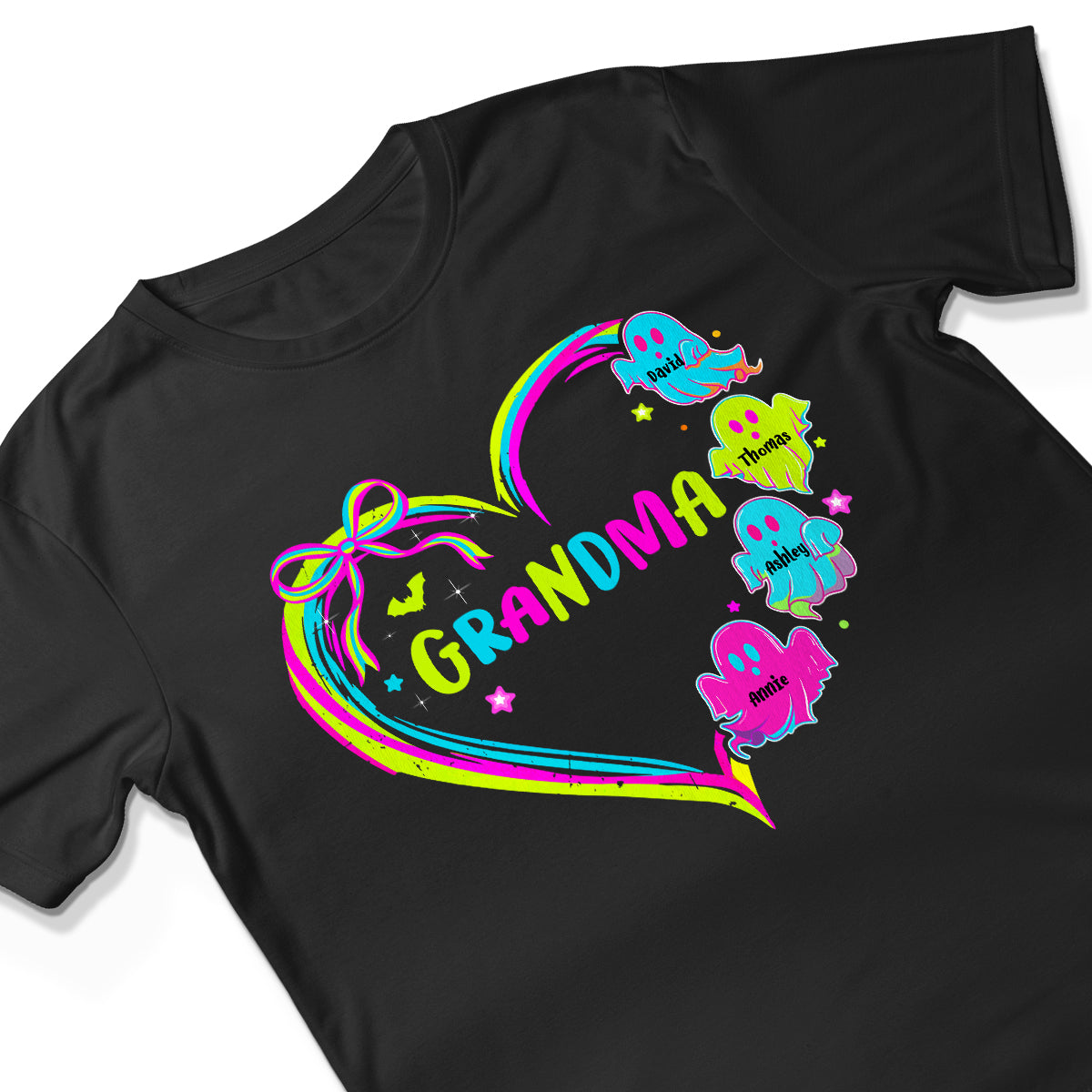 Halloween Preppy Style Neon Colors Boo Kids Names Grandma Heart Personalized Shirt