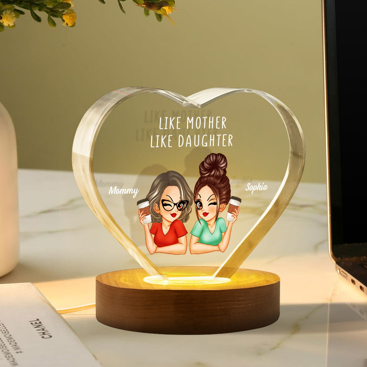 Personalized Premium Crystal Heart LED, Like Mother Like Daughter, Gift For Mom, Free Delivery