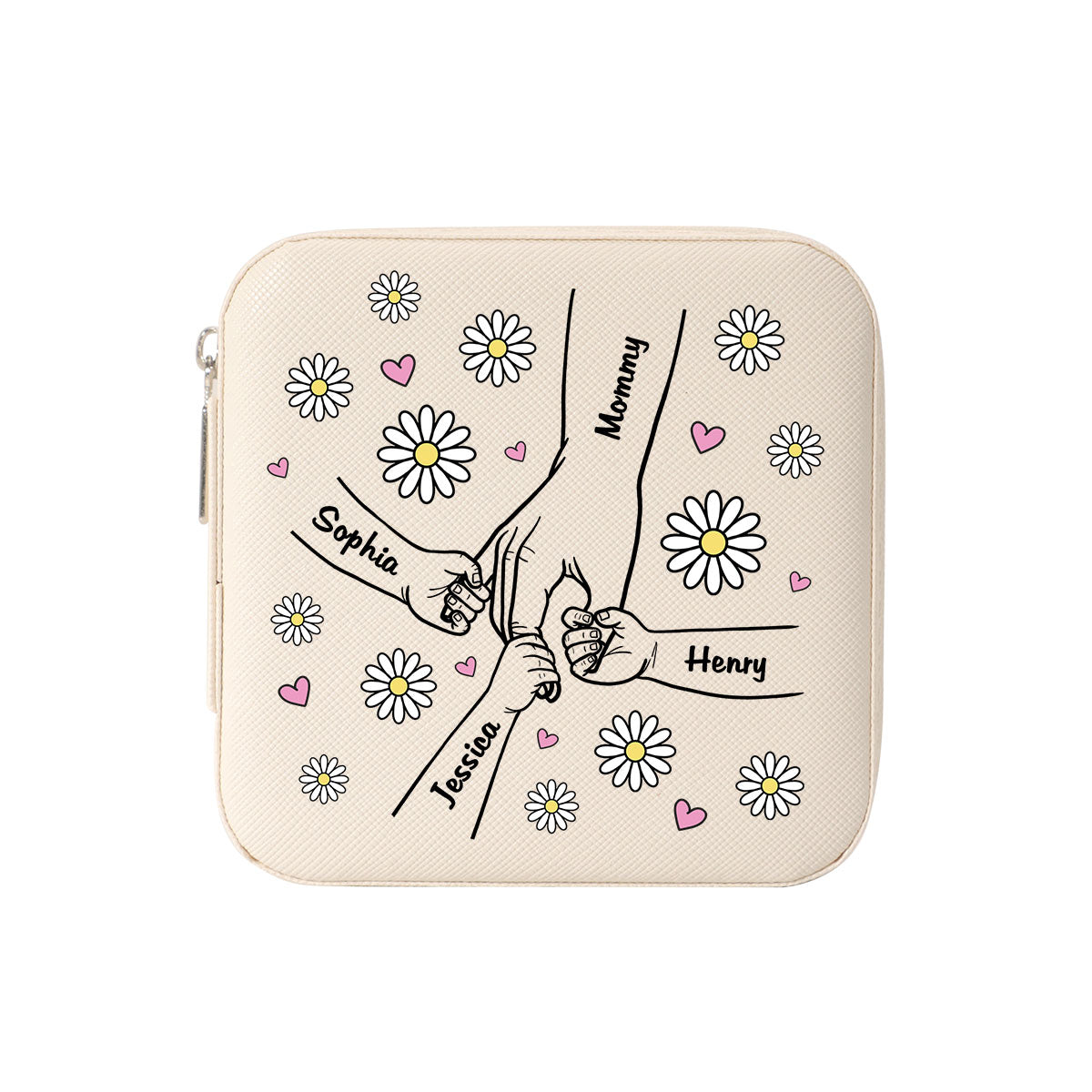 Grandma Mom Flower Kids Holding Hand Outline Personalized Jewelry Box