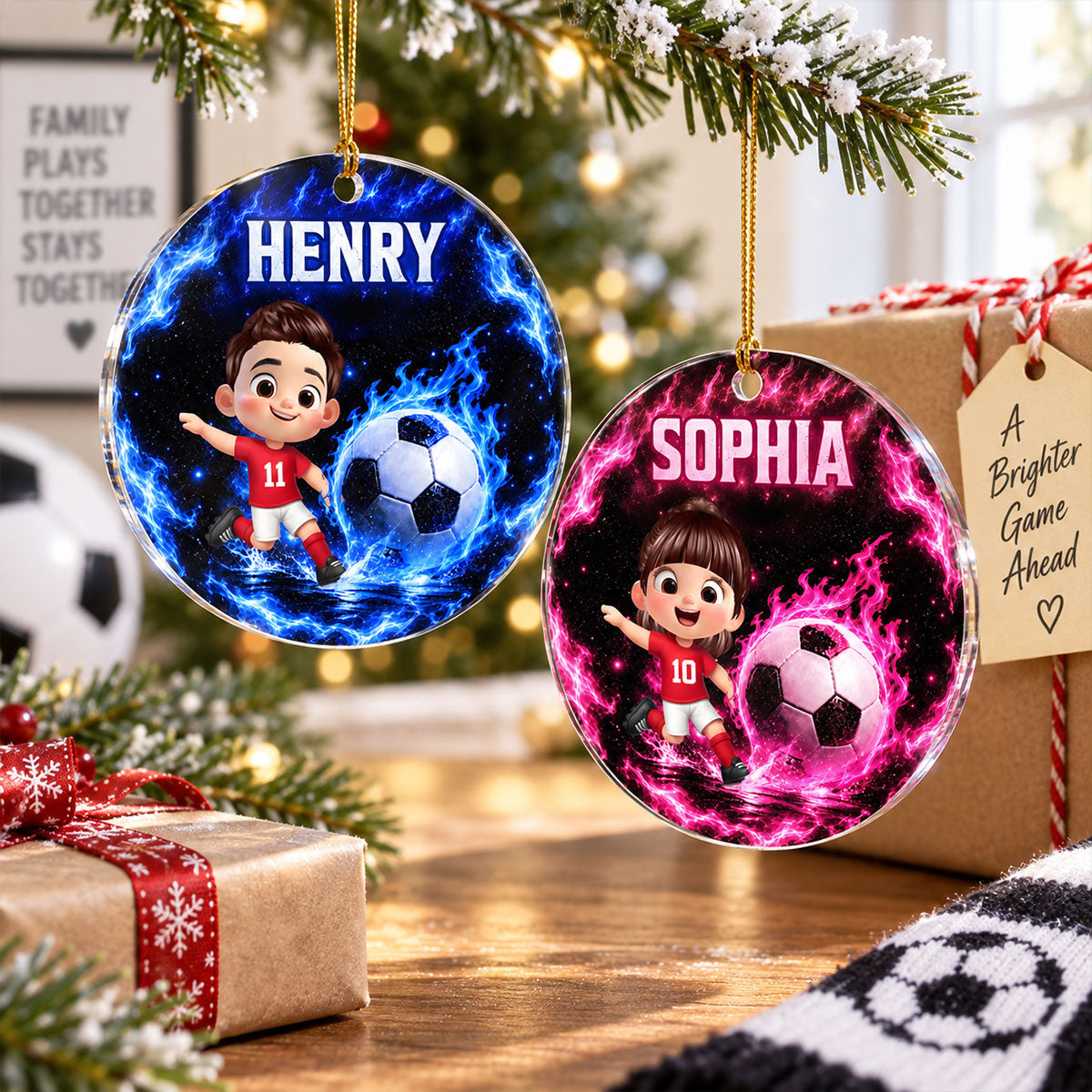 Soccer Trendy Design Ornament for Boys Girls - Personalized Acrylic Ornament - Christmas Gift for Daughter, Son, Grandkids