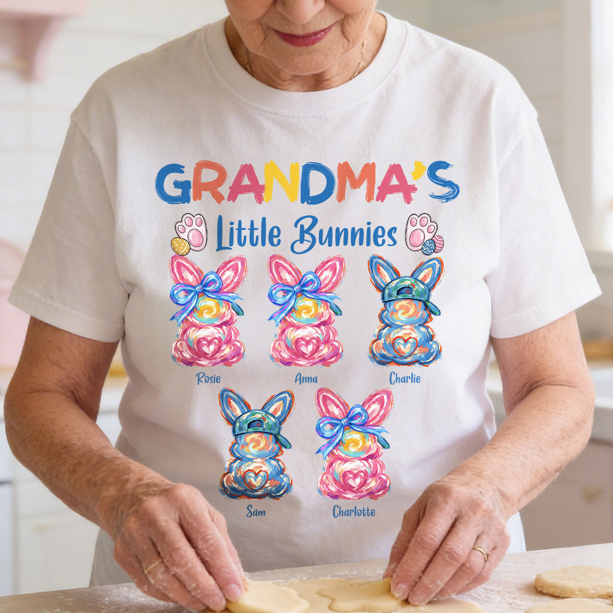 Grandma's Little Bunnies Colorful Brushstroke - Personalized Shirt - Easter Shirt for Grandma