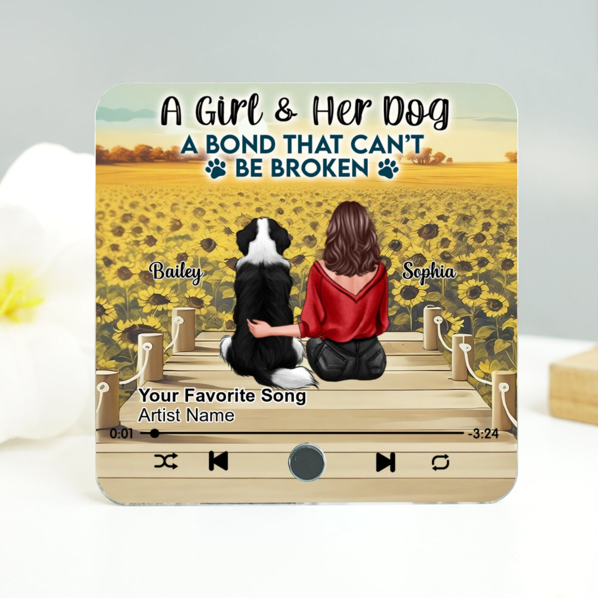 A Girl And Her Dog Personalized Music Fridge Magnet, Heartfelt Gift For Her, For Dog Lovers
