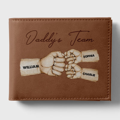 Daddy‘s Team Fist Bump Best Dad Ever Personalized Printed Leather Wallet, Gift For Husband, Dad