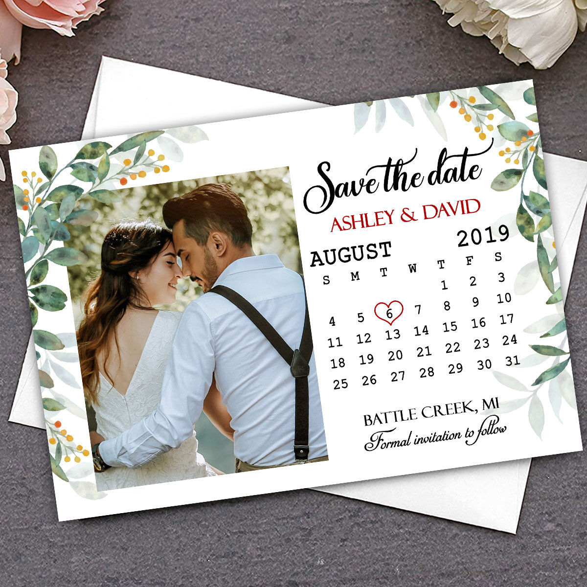 Couple Wedding Invitation Calendar Save The Date Personalized Postcard