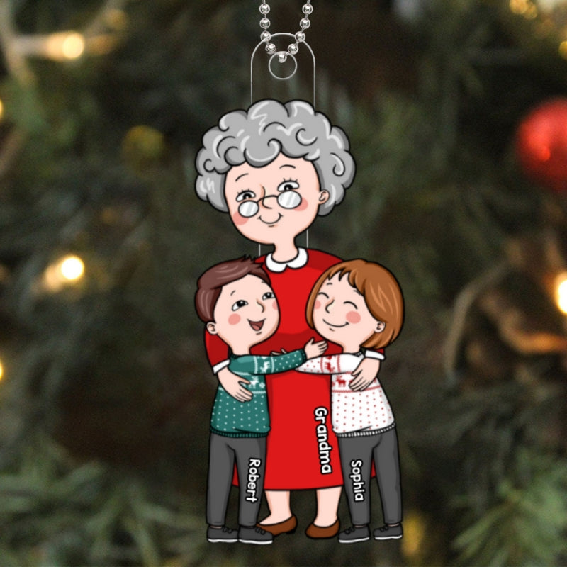 Simple Cartoon Grandma Hugging Grandkid Personalized Acrylic Ornament