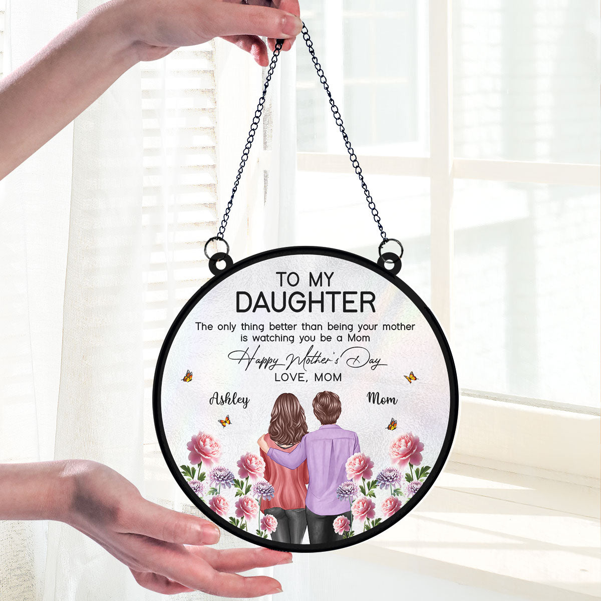 To My Daughter From Mom Happy Mother's Day Birth Flower Personalized Suncatcher, Gift For Daughter