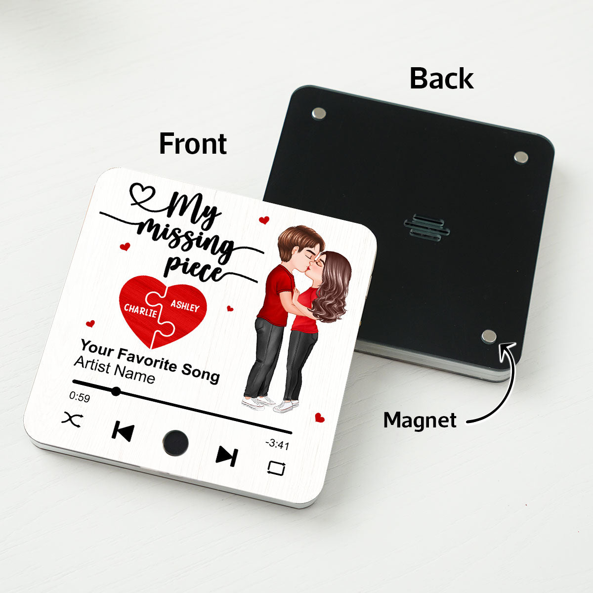 My Missing Piece Couple Kissing Favorite Song Personalized Music Fridge Magnet, Valentine‘s Day Gift For Her Gift For Him