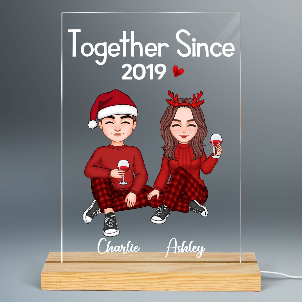 Cute Couple Sitting Gift For Him Gift For Her Personalized Rectangle Acrylic Plaque LED Night Light