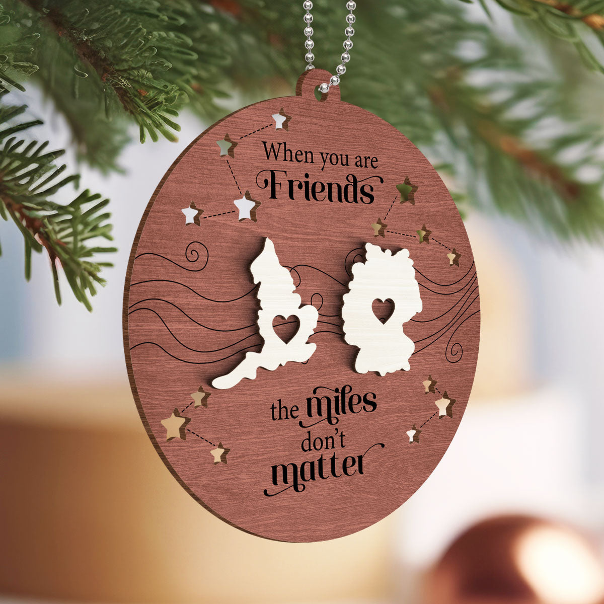 Countries Long Distance Family Friends Siblings Sisters Besties Personalized 2-Layer Wooden Ornament, Togetherness Christmas Gift
